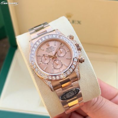 C Factory Rolex Stainless Steel Daytona  4131 904L Rose Gold Watch with Baguettes